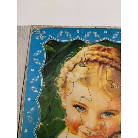 Vintage Jigsaw Puzzle Tray 11 1/2"x10" Girl Puppies S.P. Co 7343 - Picture 4 of 9